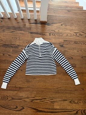 Madewell Navy & White Striped Half-Zip Sweater XS